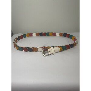 Braided Belt With Silver Buckle Multicolor‎ Genuine Leather